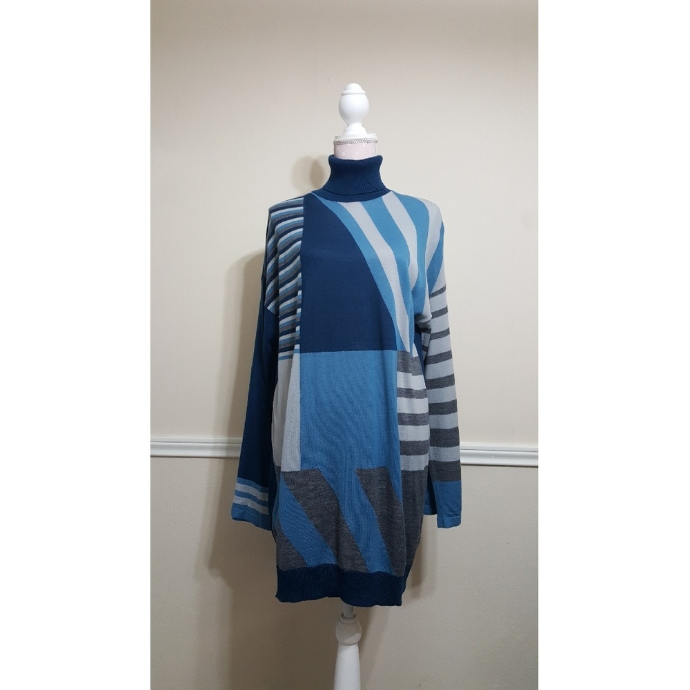 United Colors Of Benetton Blue Multi-Stripe Cowl Neck Sweater